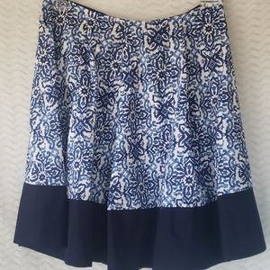 Milly Blue & White Printed Midi Skirt Size M | A-Line Pleated | Cotton Blend